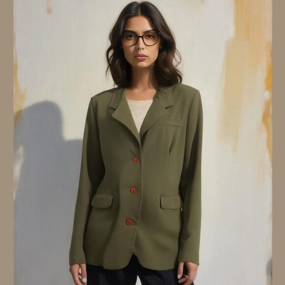 Vintage David Benjamin Army Green Notched Collar Long Classic Retro Blazer Sz 12 - Picture 16 of 16